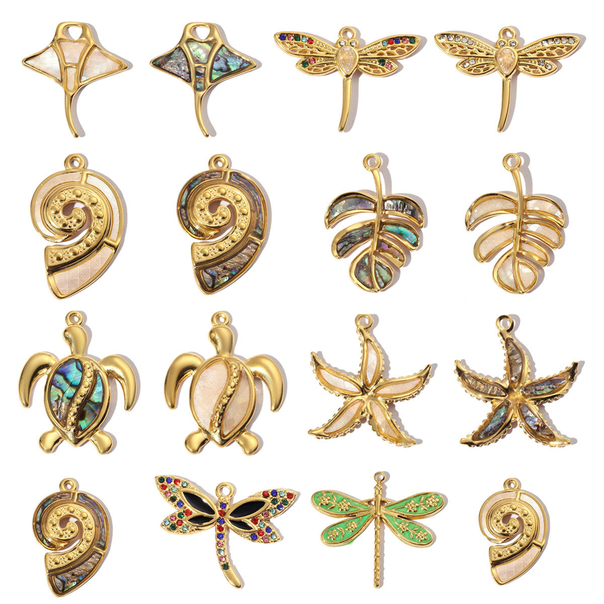 Shell Dragonfly Starfish Turtle Conch Stainless Steel Charms