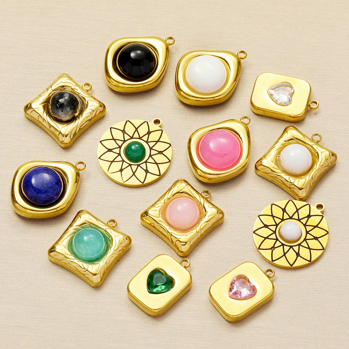 Natural Stone Love Flower Type Stainless Steel Charms