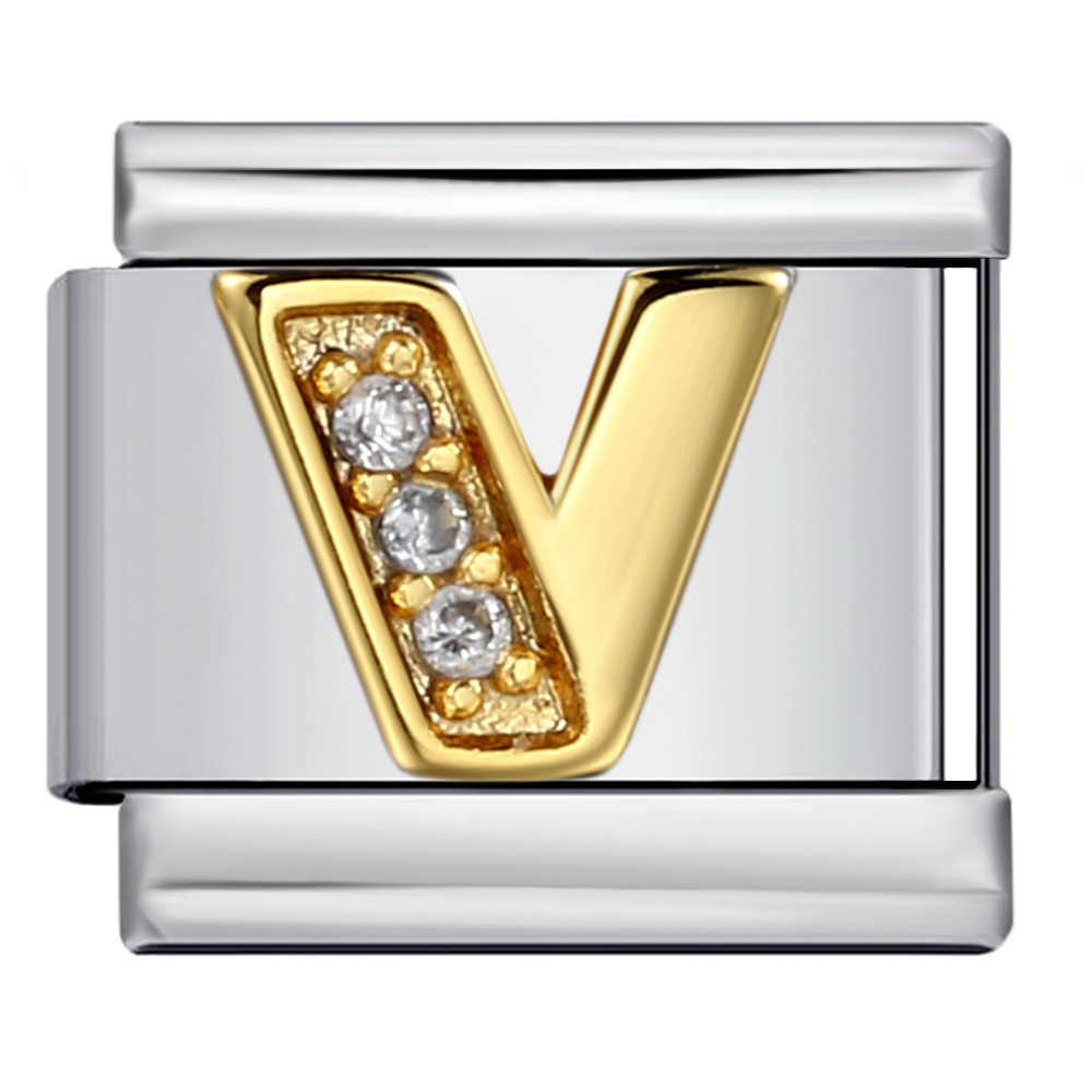 Stainless Steel with Diamond Letter DIY Italian Bracelet