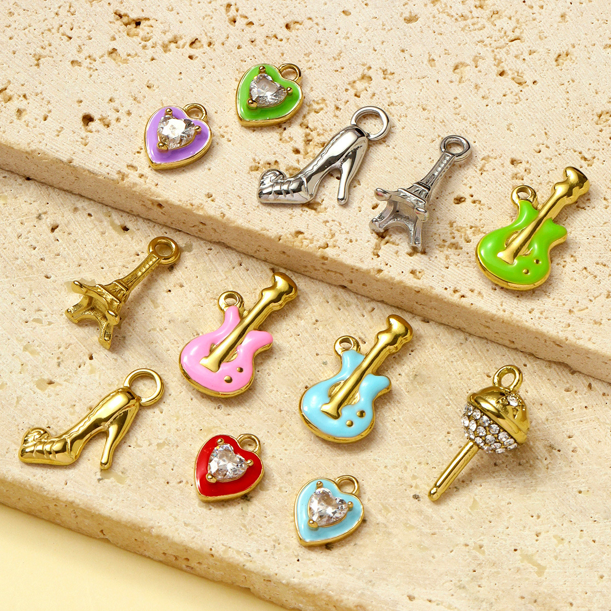 Enamel Violin Heart Candy Tower Stainless Steel Charms