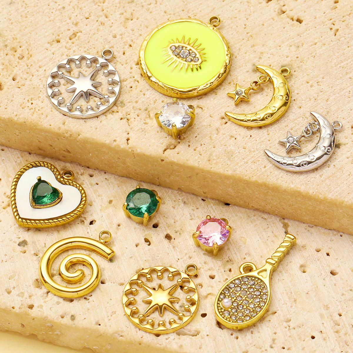 Moon Tennis Racket Eye Stainless Steel Charms