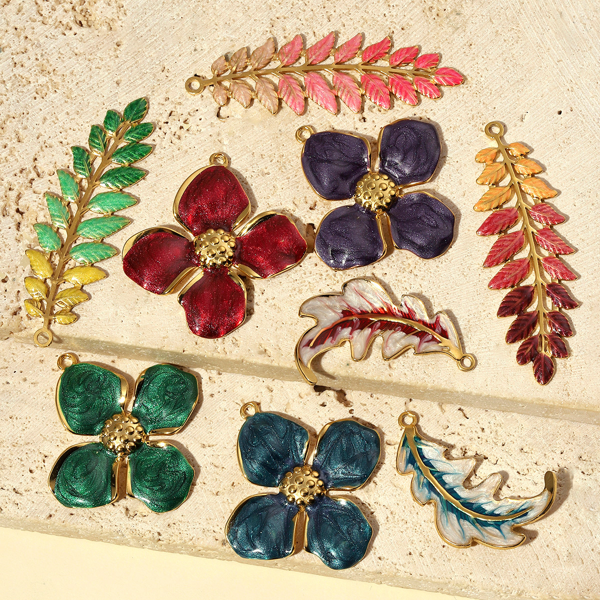 Enamel Flower Four-leaf Clover Stainless Steel Charms