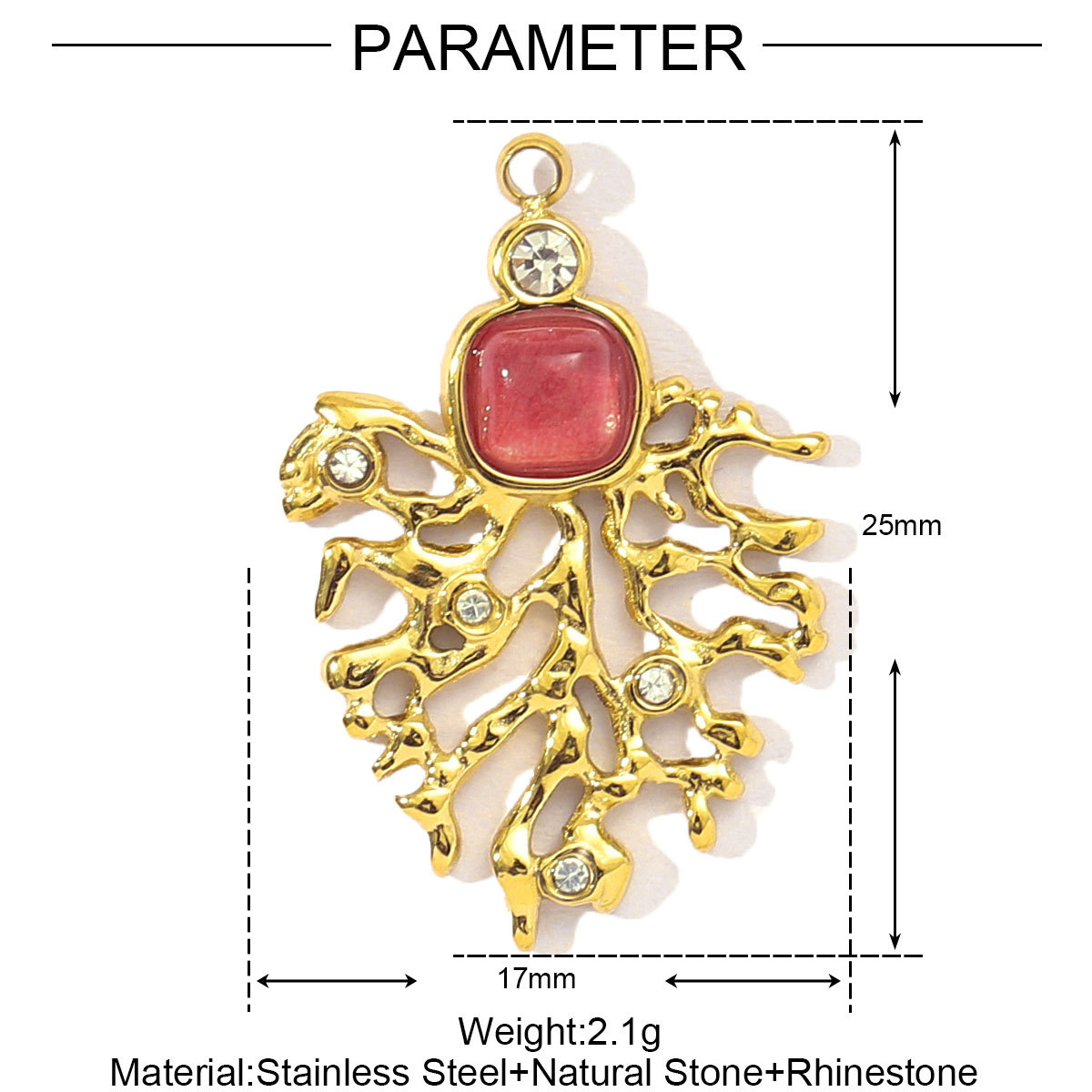 Natural Stone Star Sun Coral Eye Stainless Steel Charms