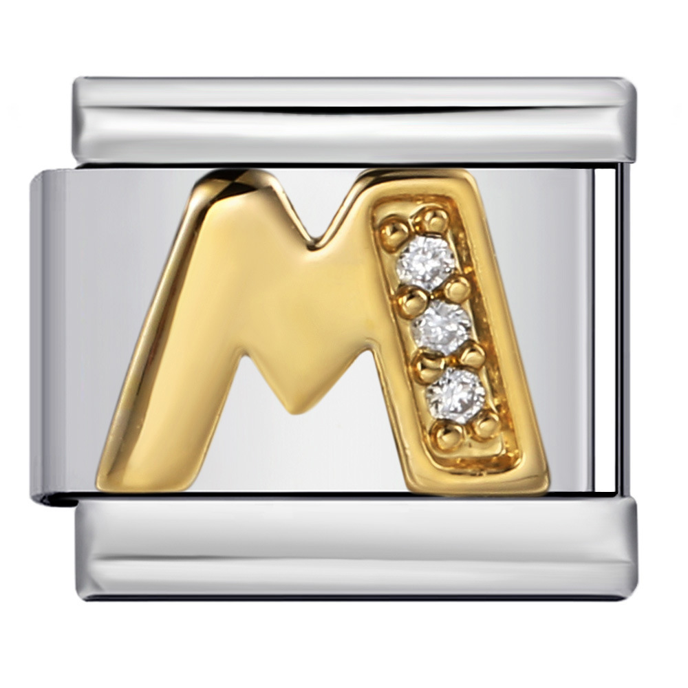 Stainless Steel with Diamond Letter DIY Italian Bracelet