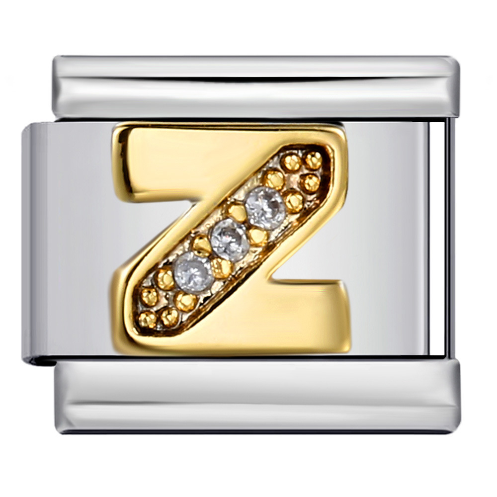 Stainless Steel with Diamond Letter DIY Italian Bracelet