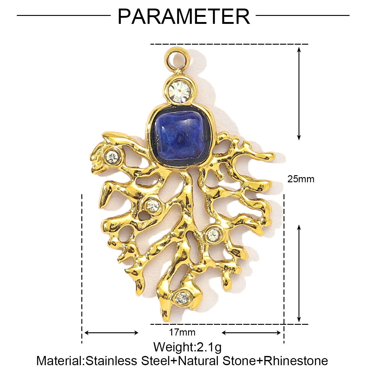 Natural Stone Star Sun Coral Eye Stainless Steel Charms