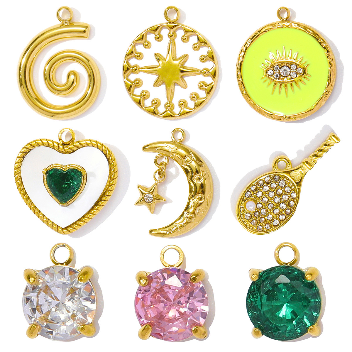 Moon Tennis Racket Eye Stainless Steel Charms