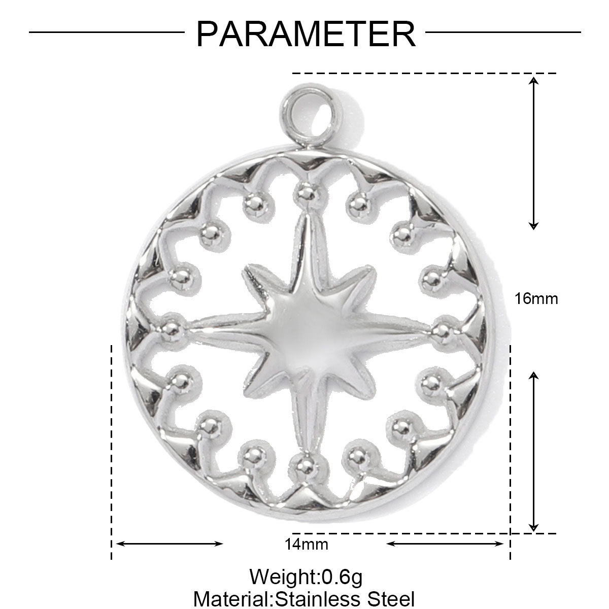 Moon Tennis Racket Eye Stainless Steel Charms