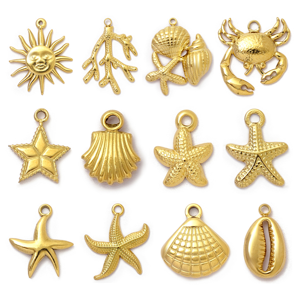 Starfish Shell Sun Crab Stainless Steel Charms