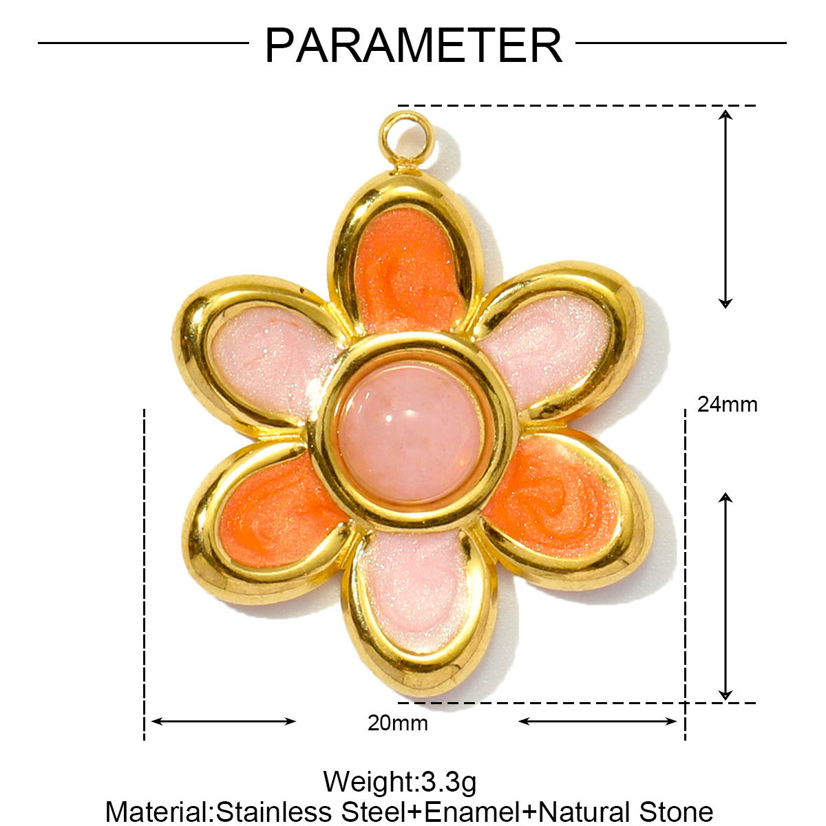 Natural Stone Flower Heart Stainless Steel Charms