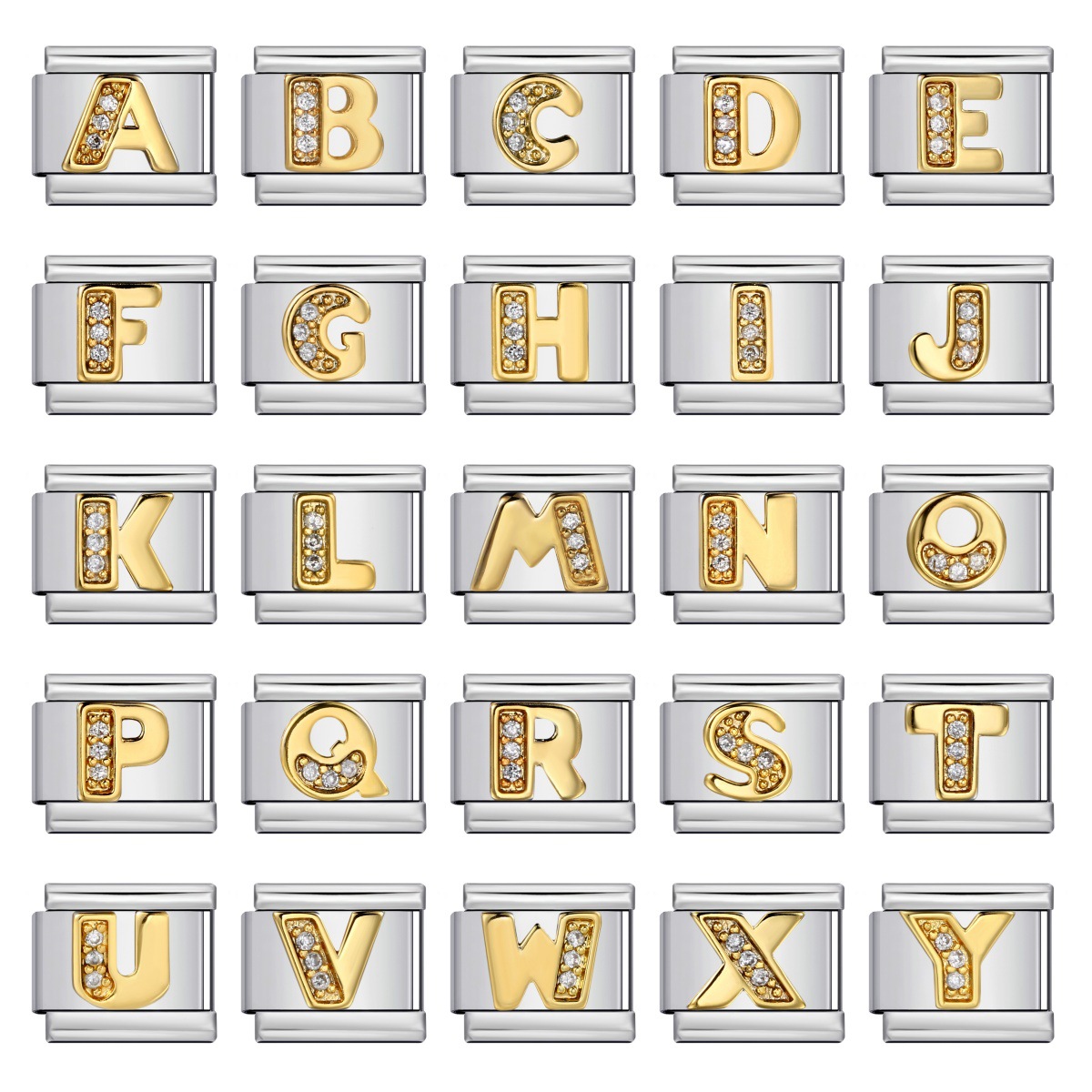 Stainless Steel with Diamond Letter DIY Italian Bracelet