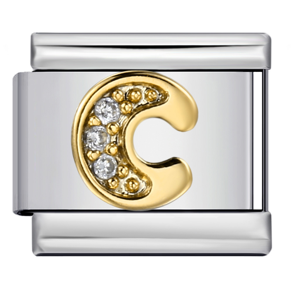 Stainless Steel with Diamond Letter DIY Italian Bracelet