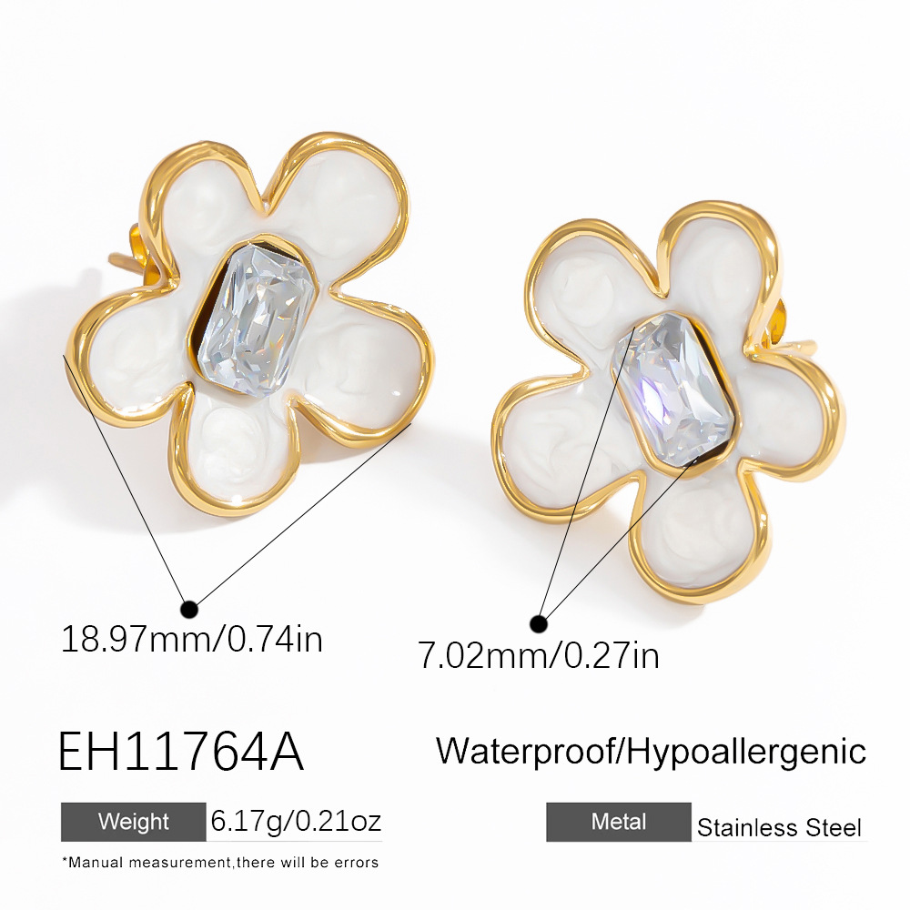 Enamel Heart Flower Earrings