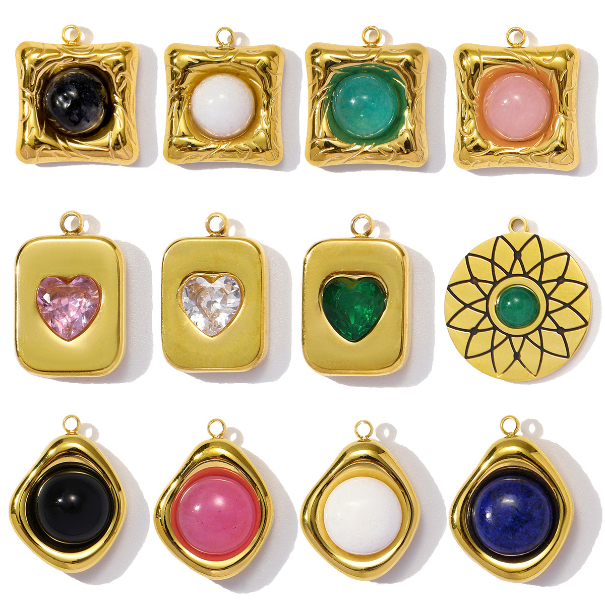 Natural Stone Love Flower Type Stainless Steel Charms