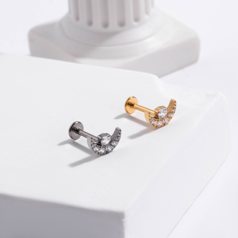 G23 Threadless Push In Moon Piercing Earrings