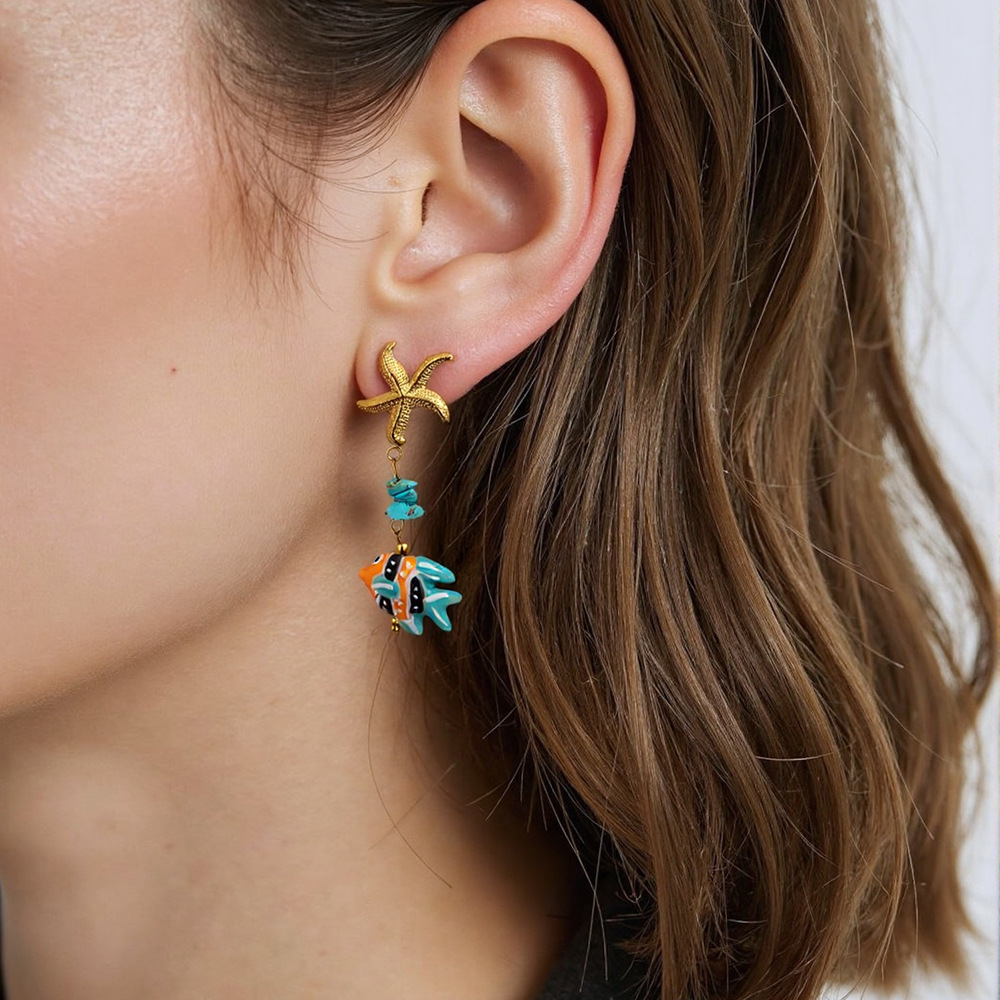 Fish Starfish Conch Earrings