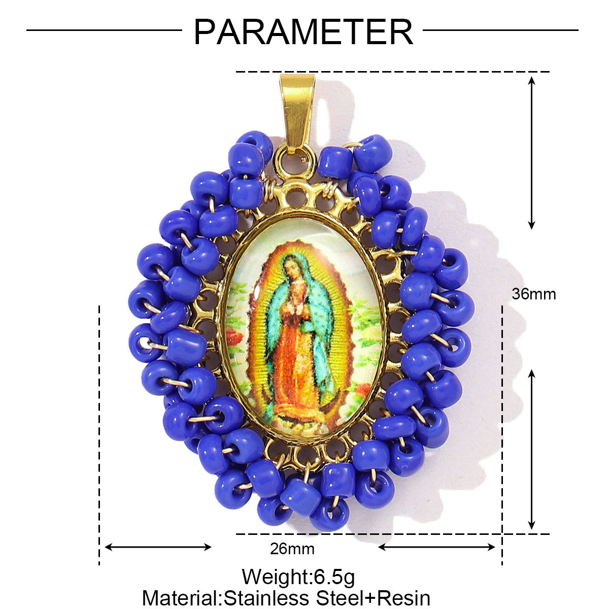 Woven Millet Beads Virgin Mary Stainless Steel Charms