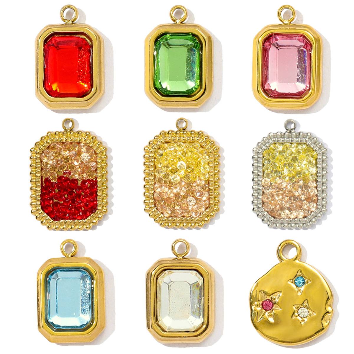 Colored Diamond Stainless Steel Charms
