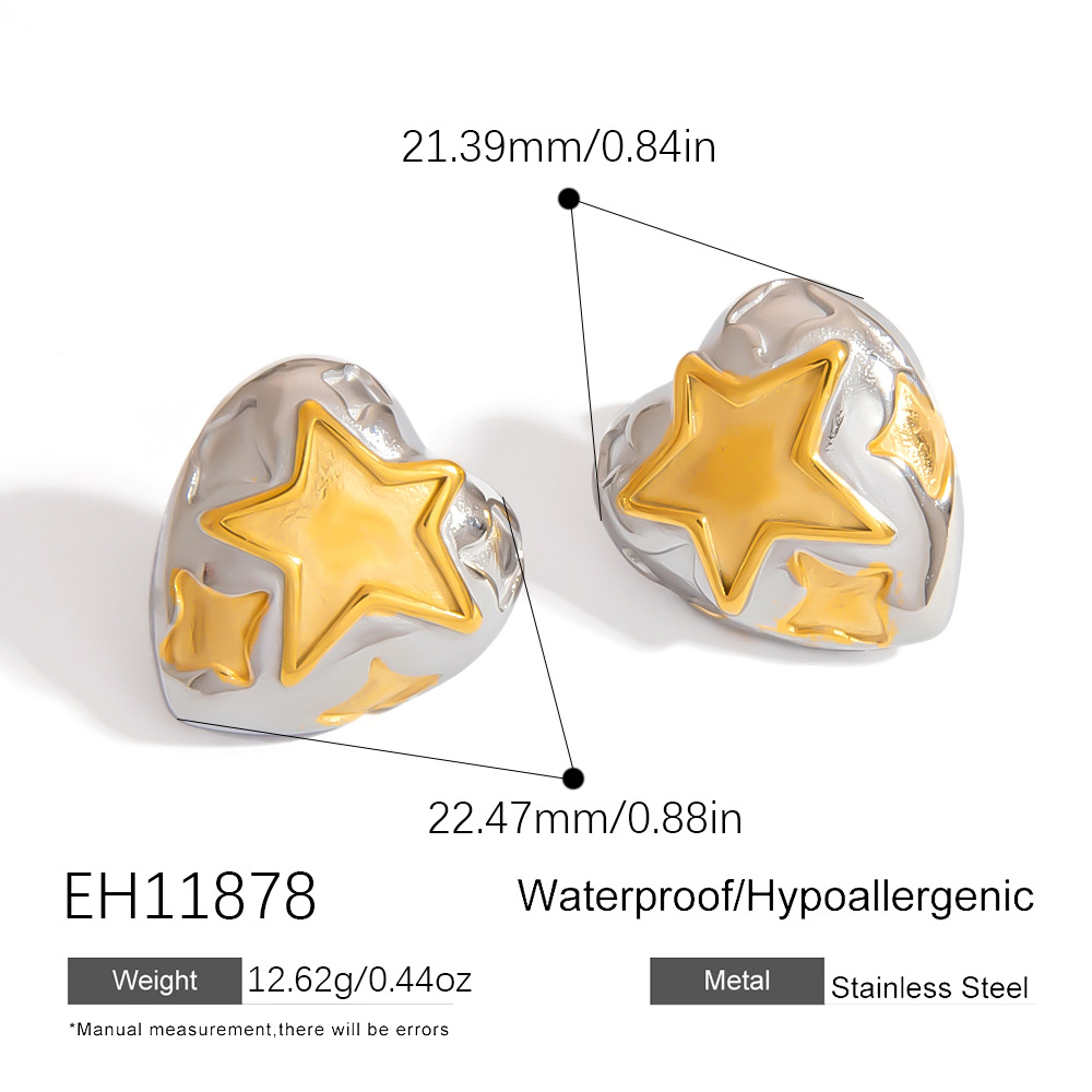 Two-Tone Heart Star Earrings