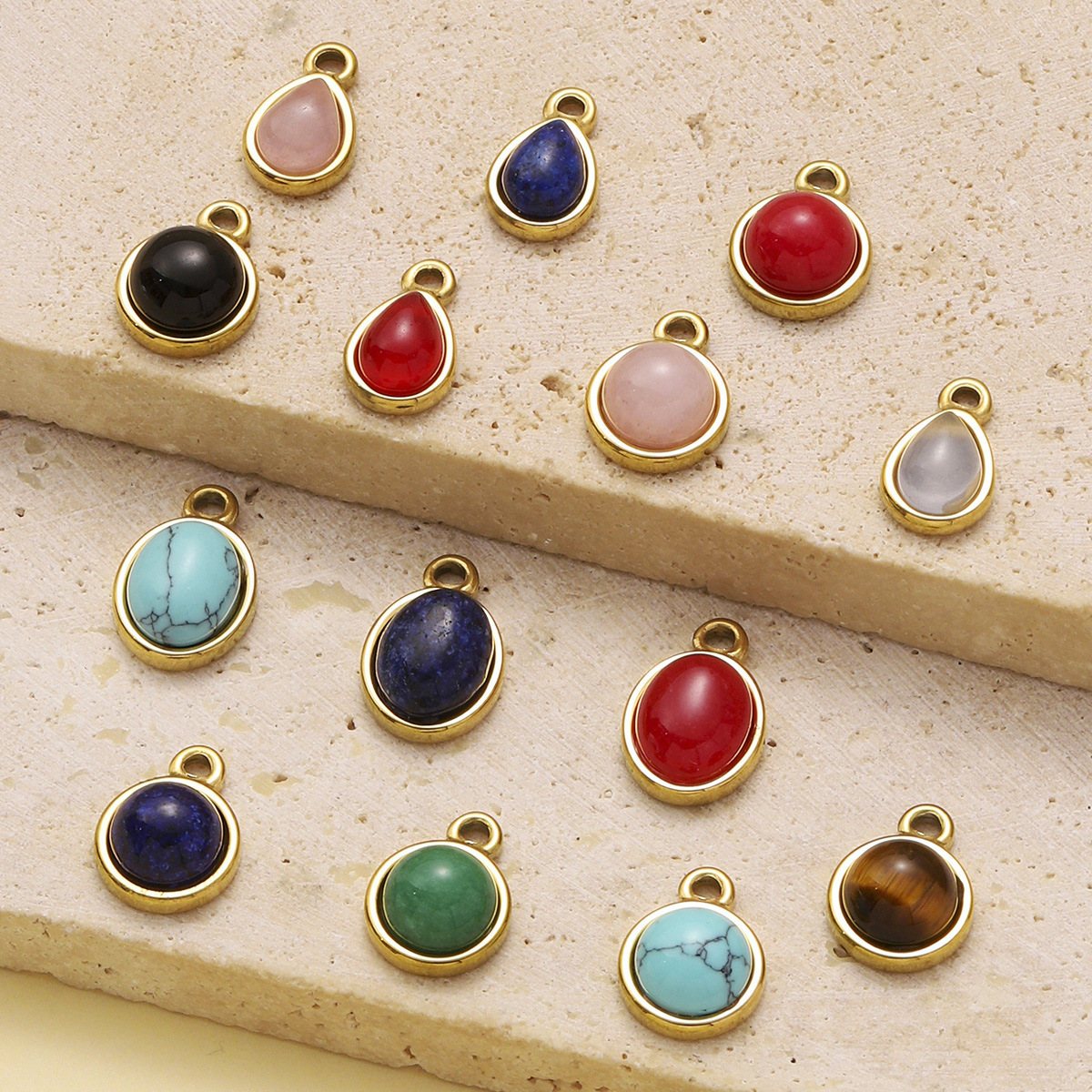 Lapis Water Drops Natural Stone Stainless Steel Charms