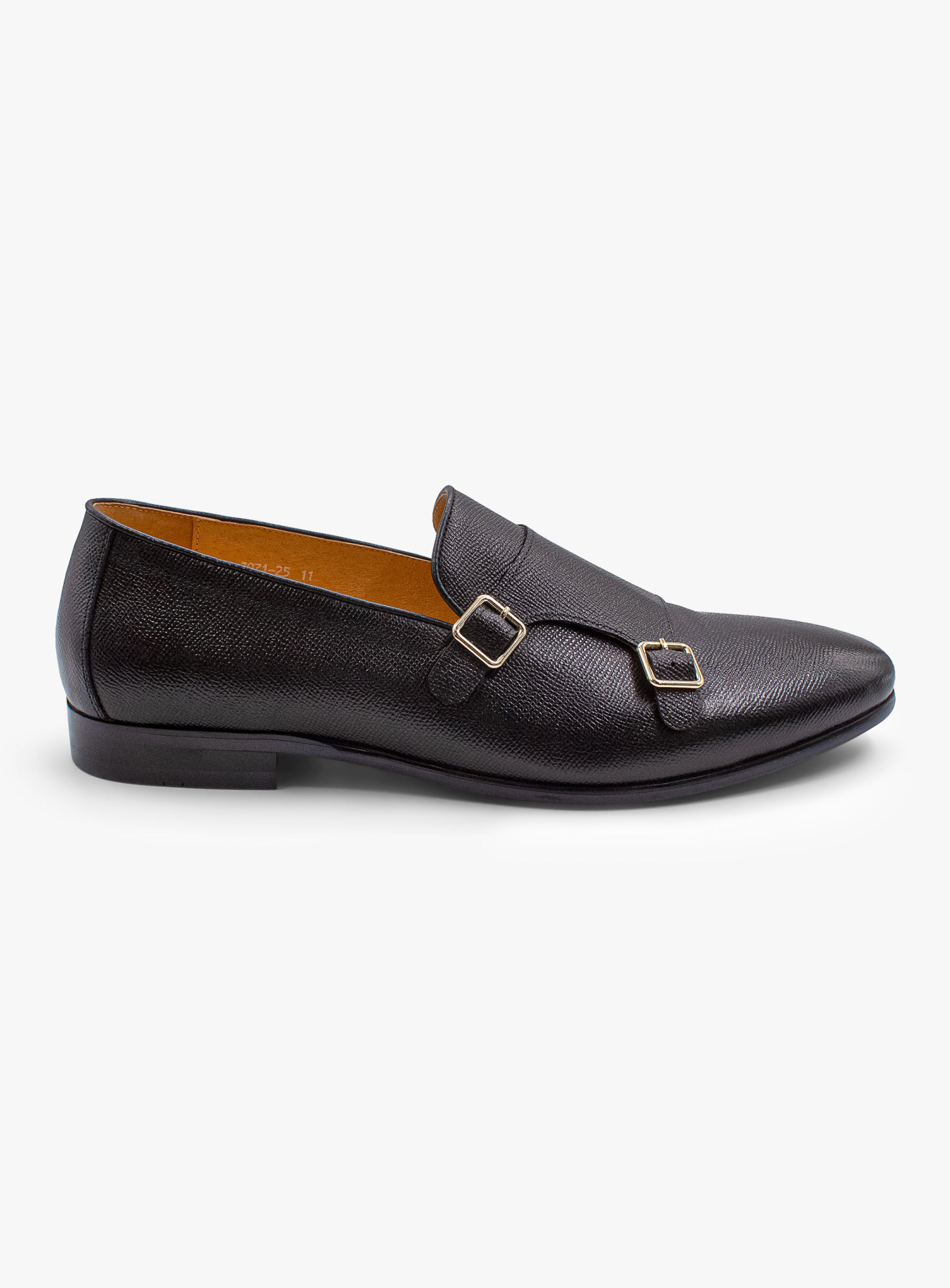 Fabio Black Pebbled Leather Double Monk Loafer