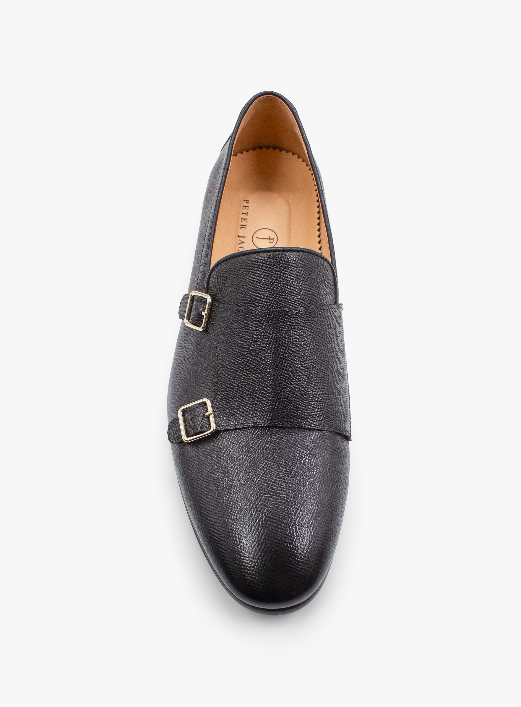 Fabio Black Pebbled Leather Double Monk Loafer