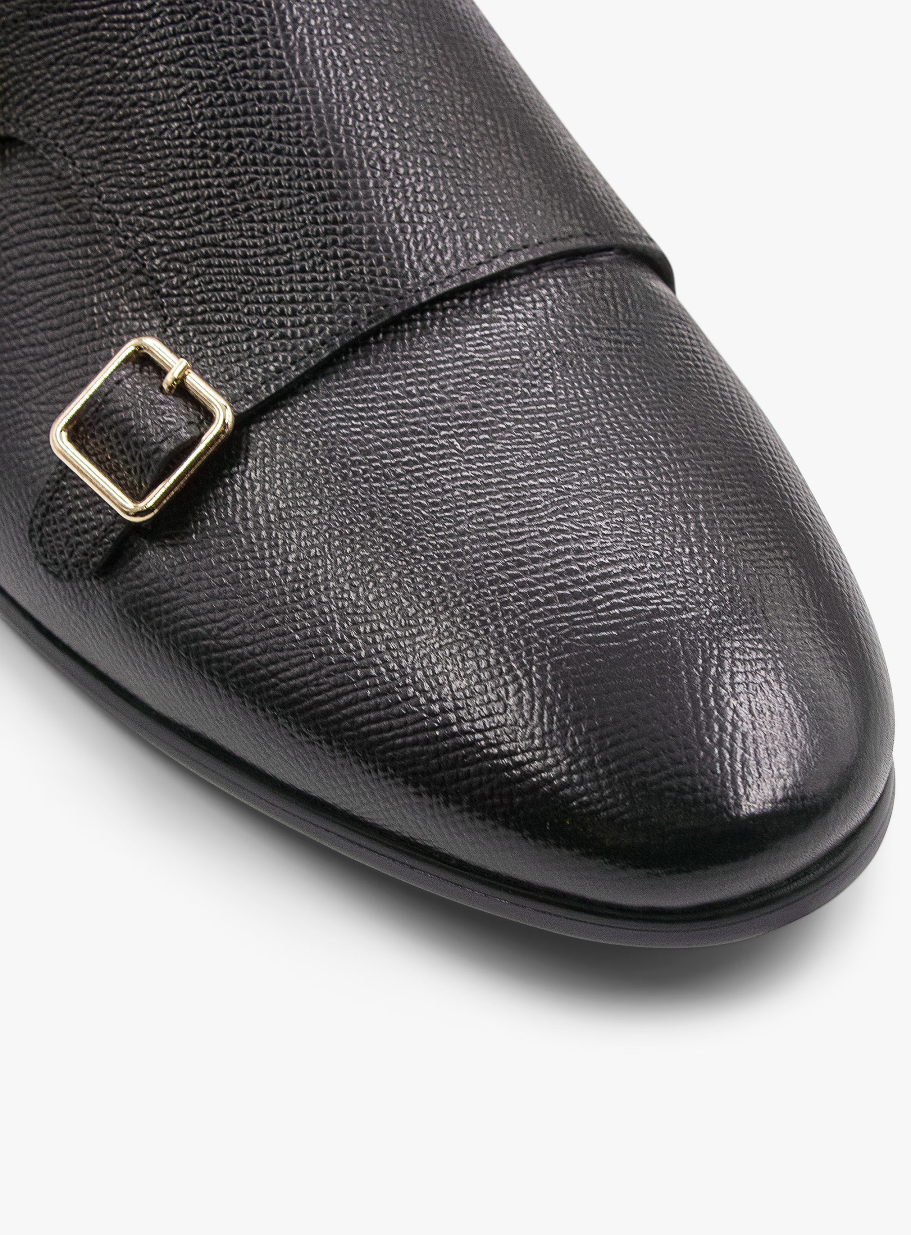 Fabio Black Pebbled Leather Double Monk Loafer