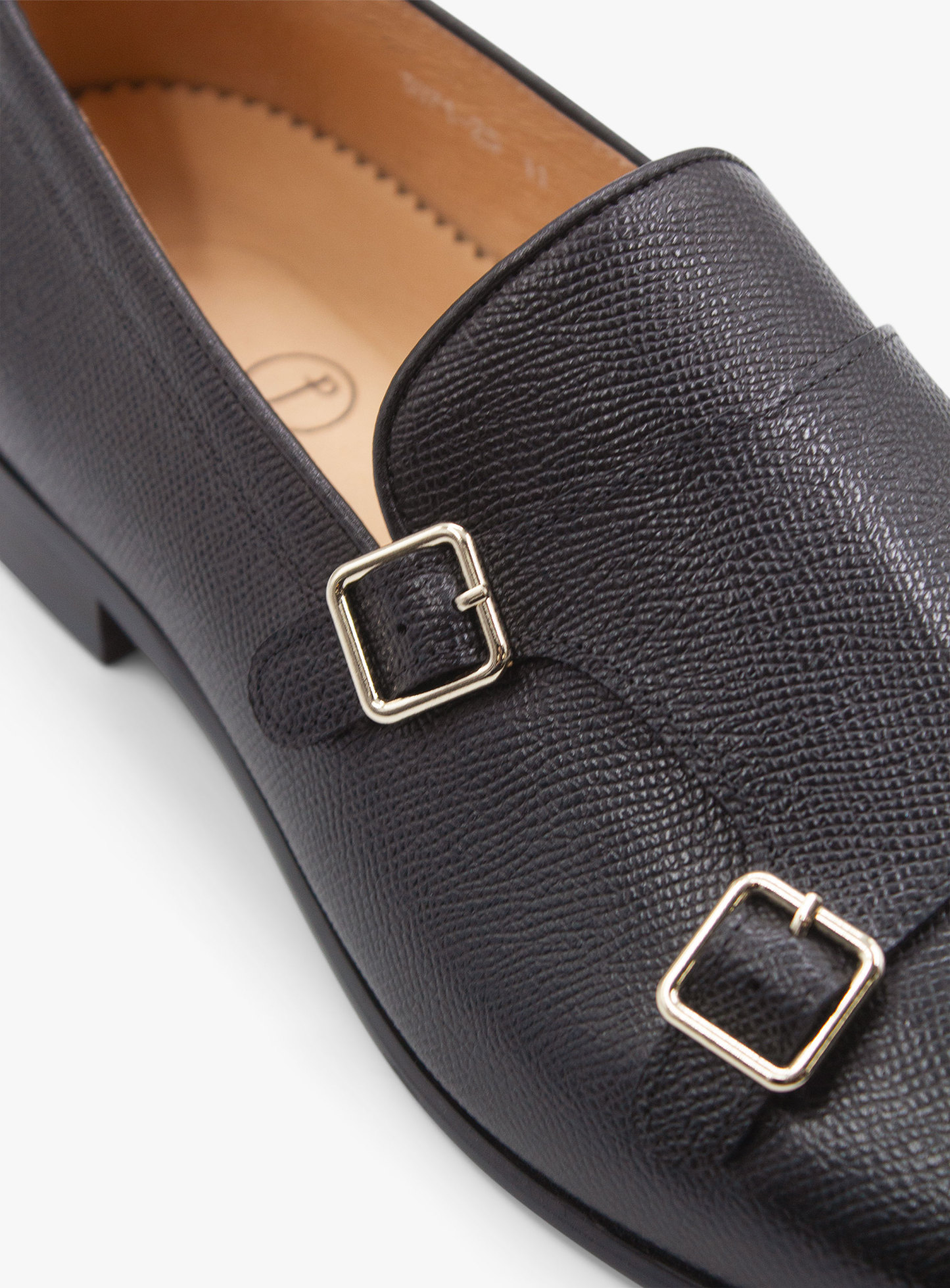 Fabio Black Pebbled Leather Double Monk Loafer