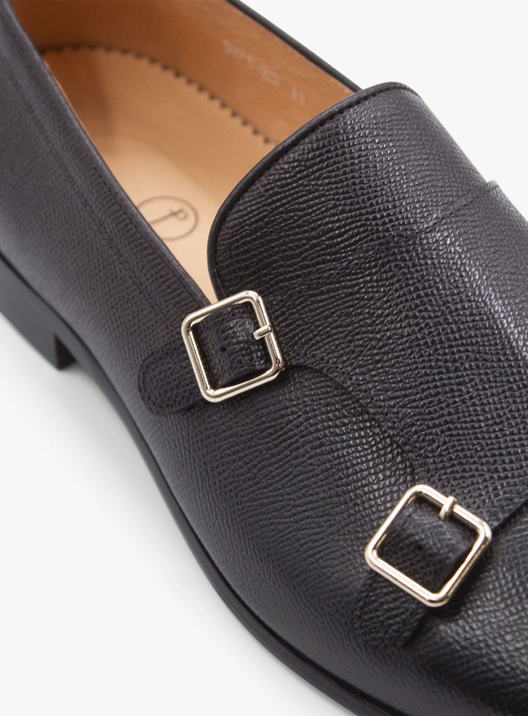 Fabio Black Pebbled Leather Double Monk Loafer