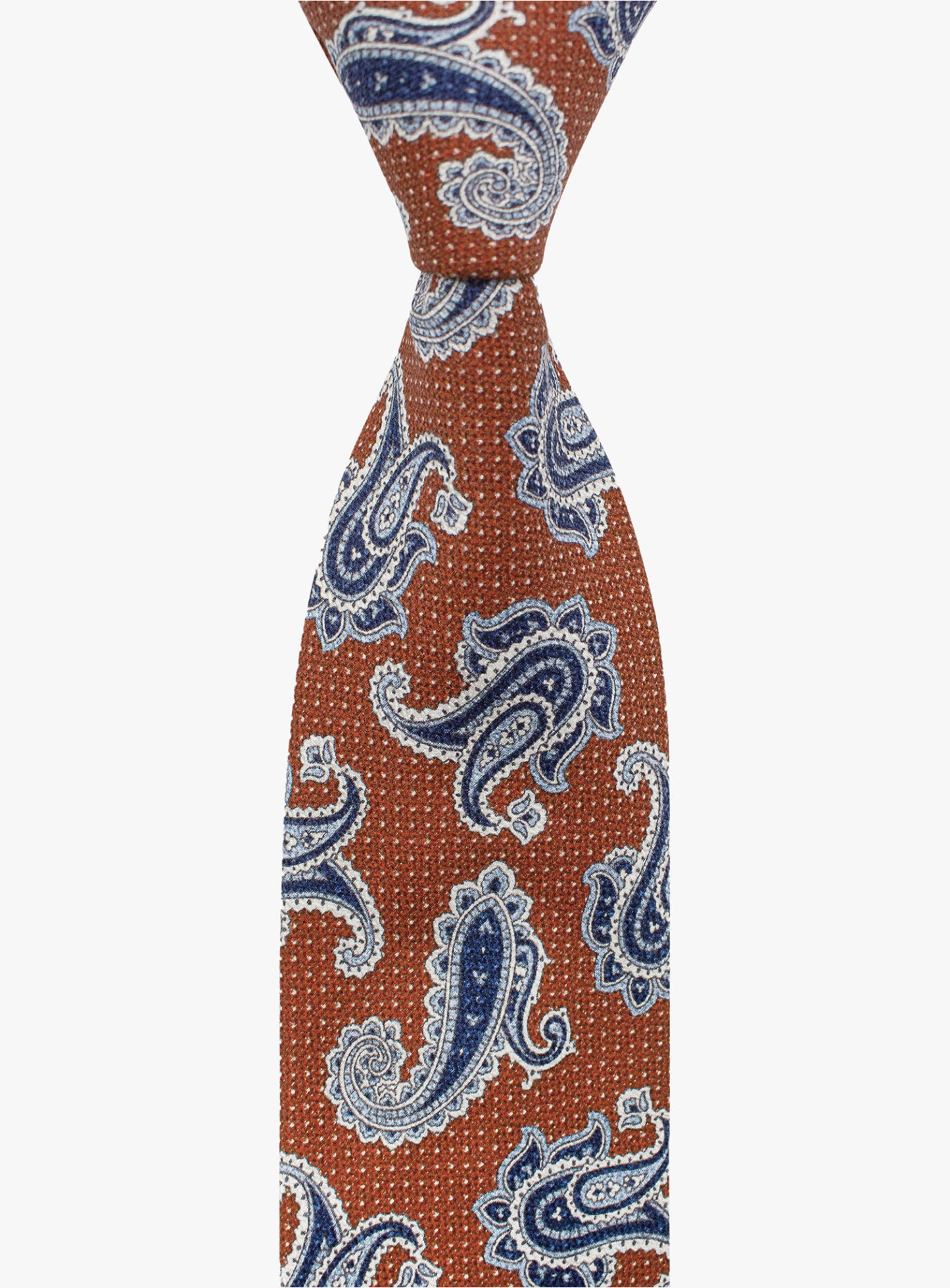 Bottinelli Italian Tie: Rust with Large Blue Paisley Print