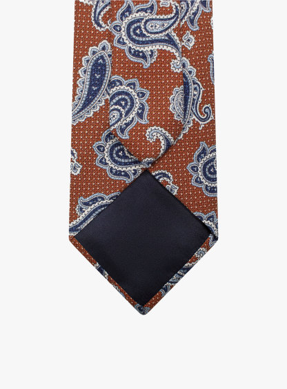 Bottinelli Italian Tie: Rust with Large Blue Paisley Print
