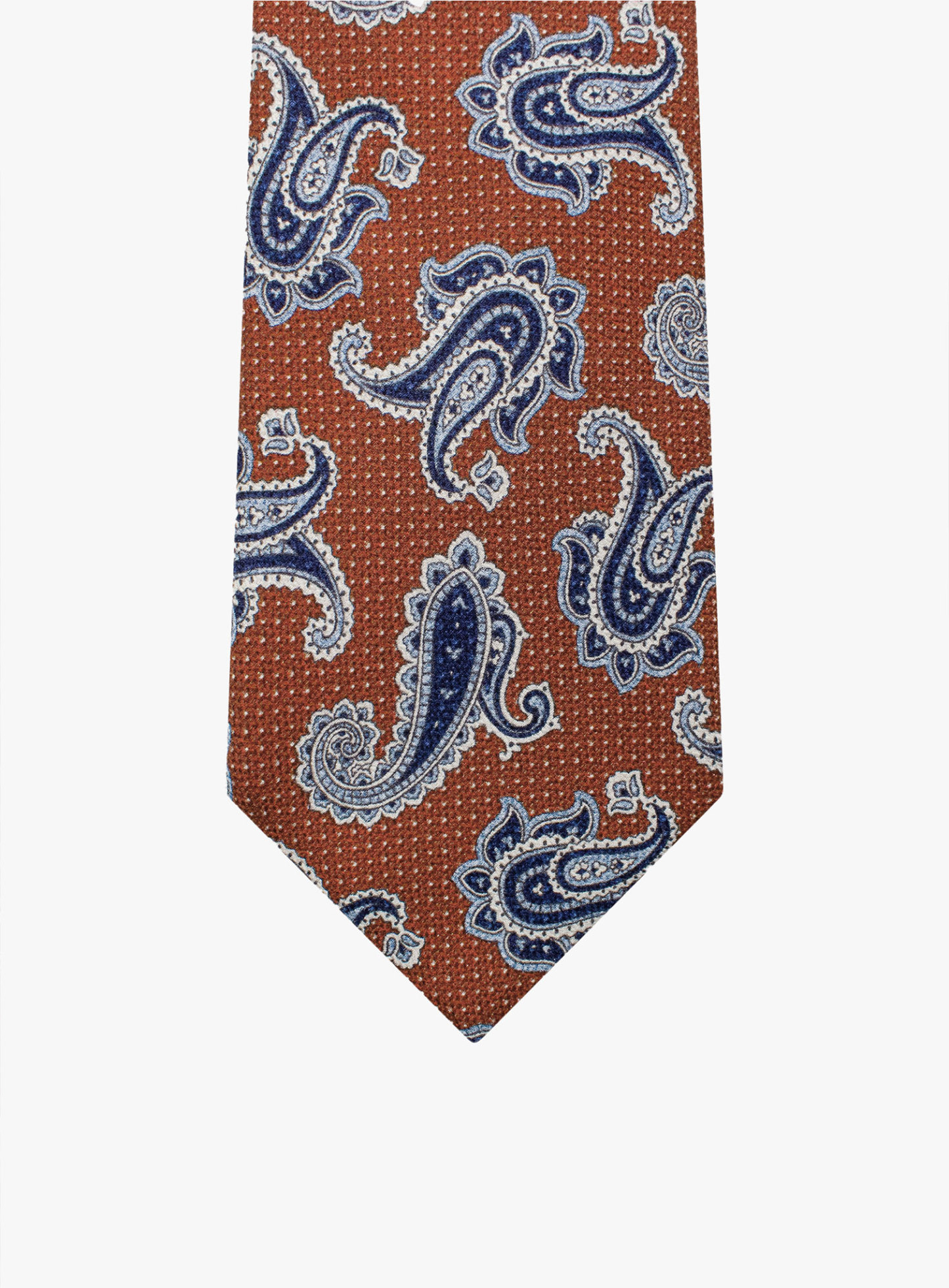 Bottinelli Italian Tie: Rust with Large Blue Paisley Print