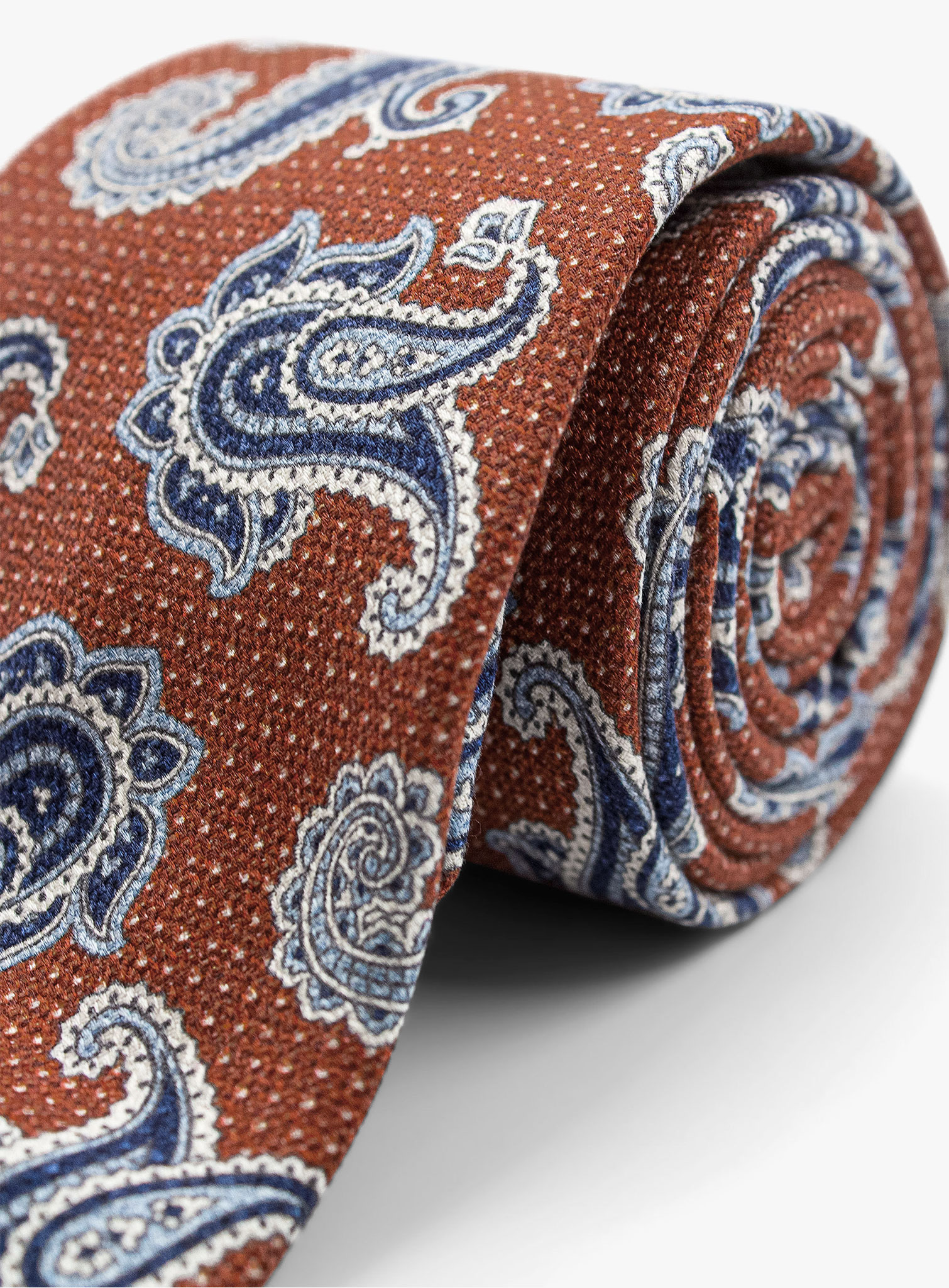 Bottinelli Italian Tie: Rust with Large Blue Paisley Print