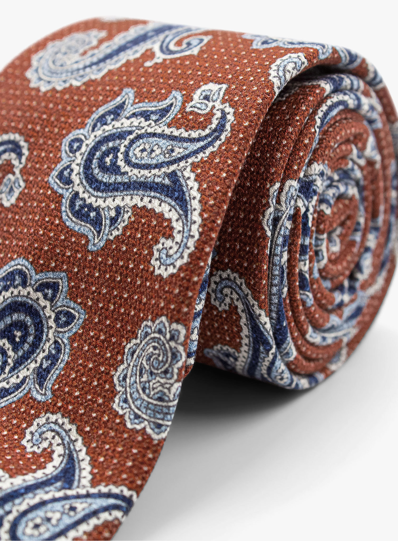 Bottinelli Italian Tie: Rust with Large Blue Paisley Print