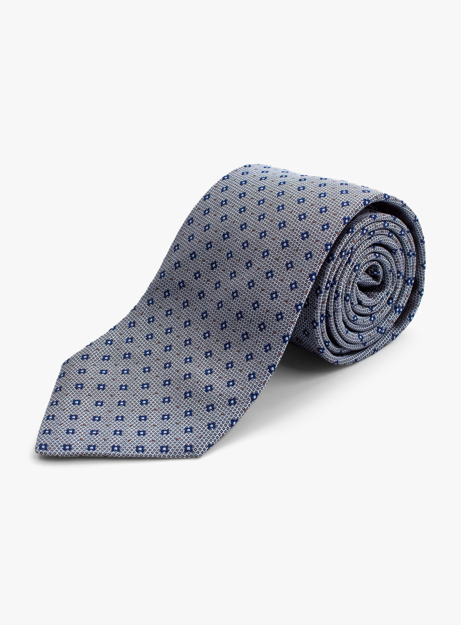 Bottinelli Italian Tie: Silver Grey with Navy Micro Floral Motif