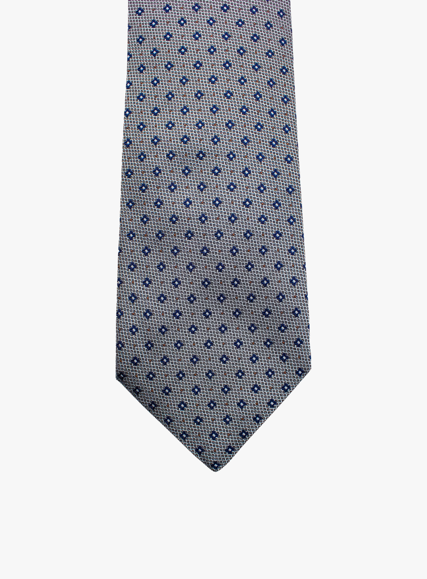 Bottinelli Italian Tie: Silver Grey with Navy Micro Floral Motif