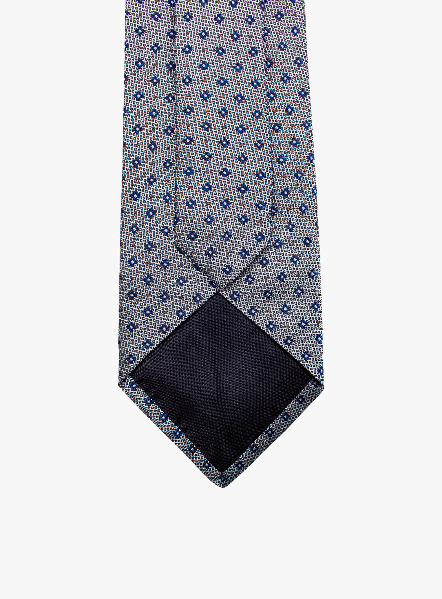 Bottinelli Italian Tie: Silver Grey with Navy Micro Floral Motif