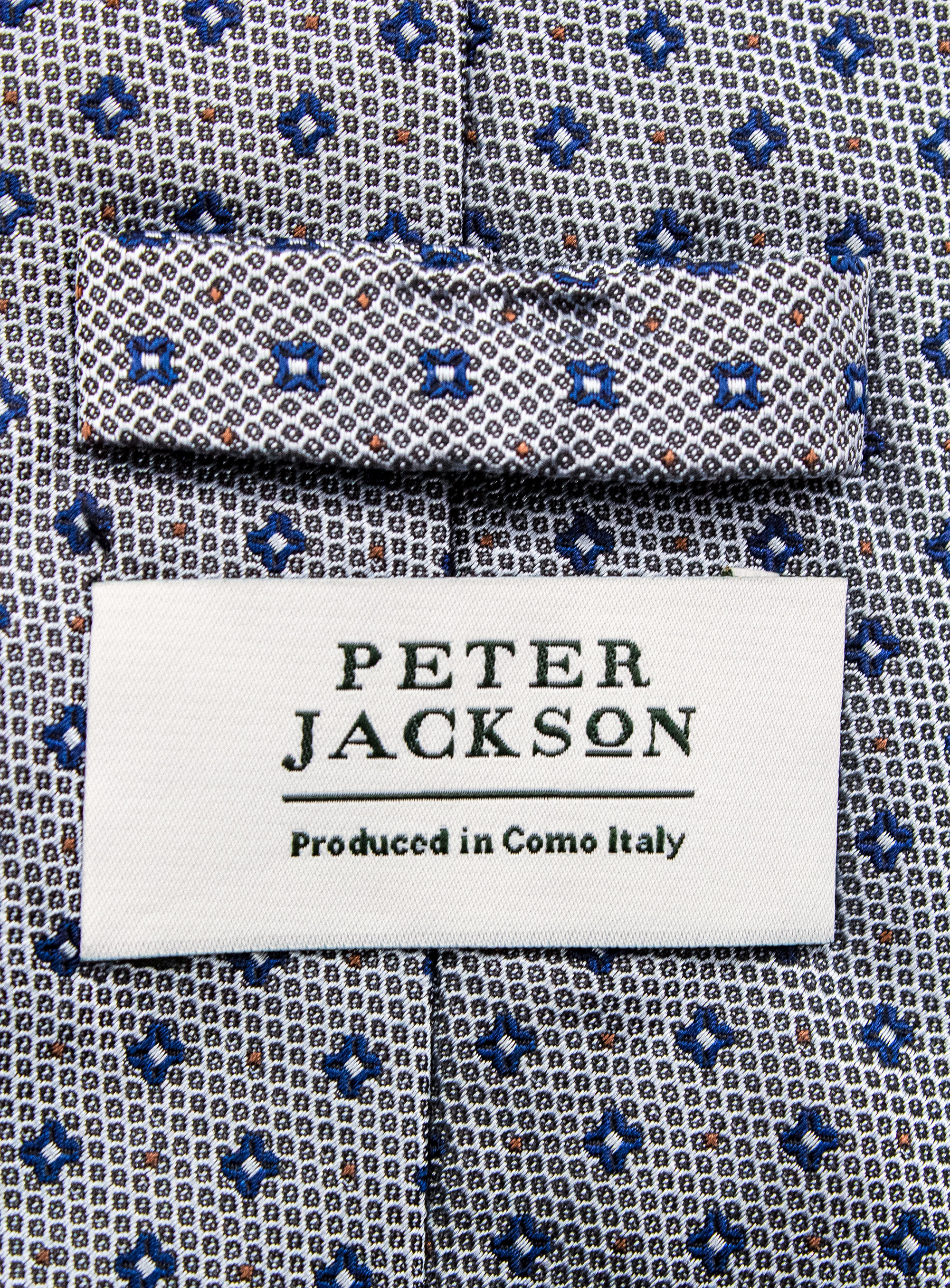 Bottinelli Italian Tie: Silver Grey with Navy Micro Floral Motif