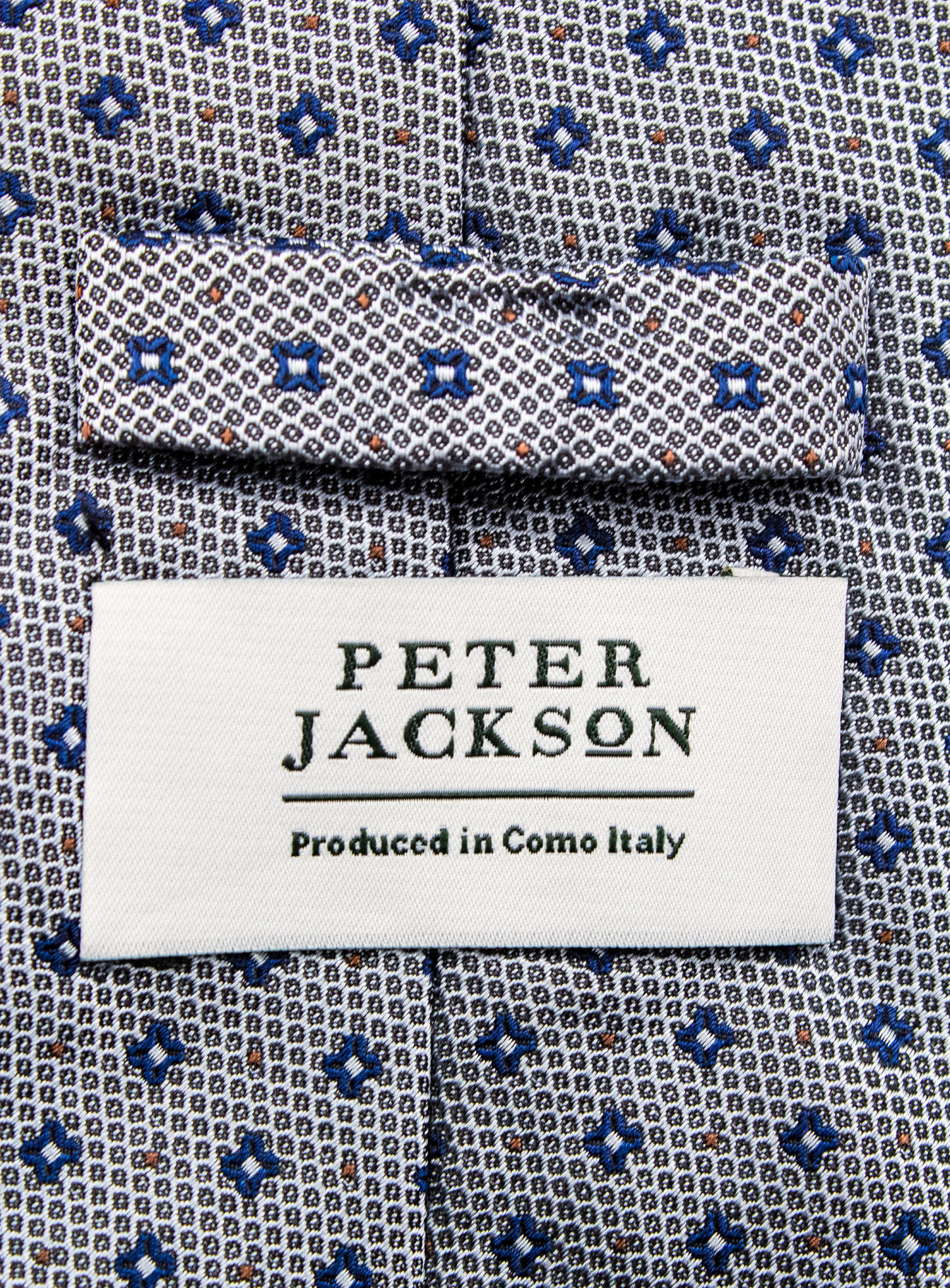 Bottinelli Italian Tie: Silver Grey with Navy Micro Floral Motif