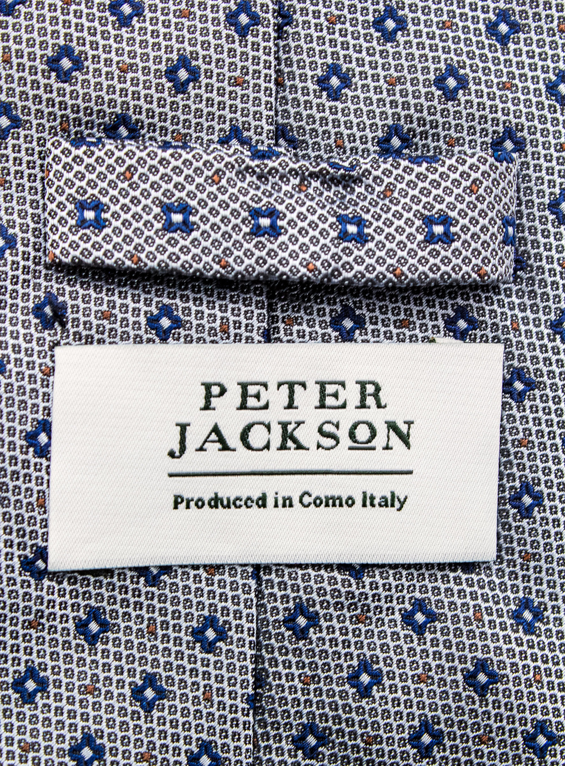 Bottinelli Italian Tie: Silver Grey with Navy Micro Floral Motif