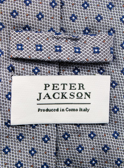 Bottinelli Italian Tie: Silver Grey with Navy Micro Floral Motif