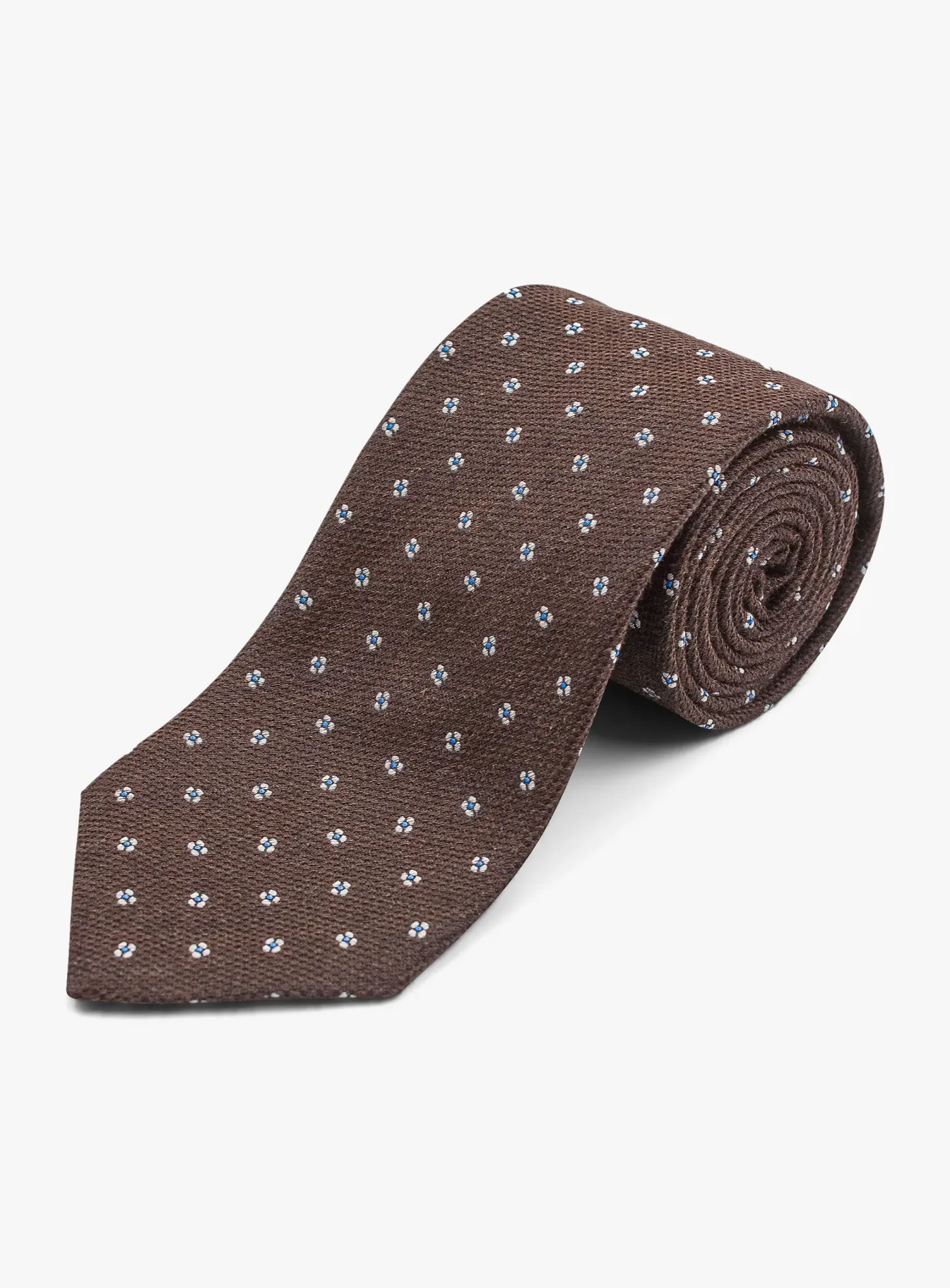 Bottinelli Italian Tie: Chocolate with Sky Blue Floral Embroidery