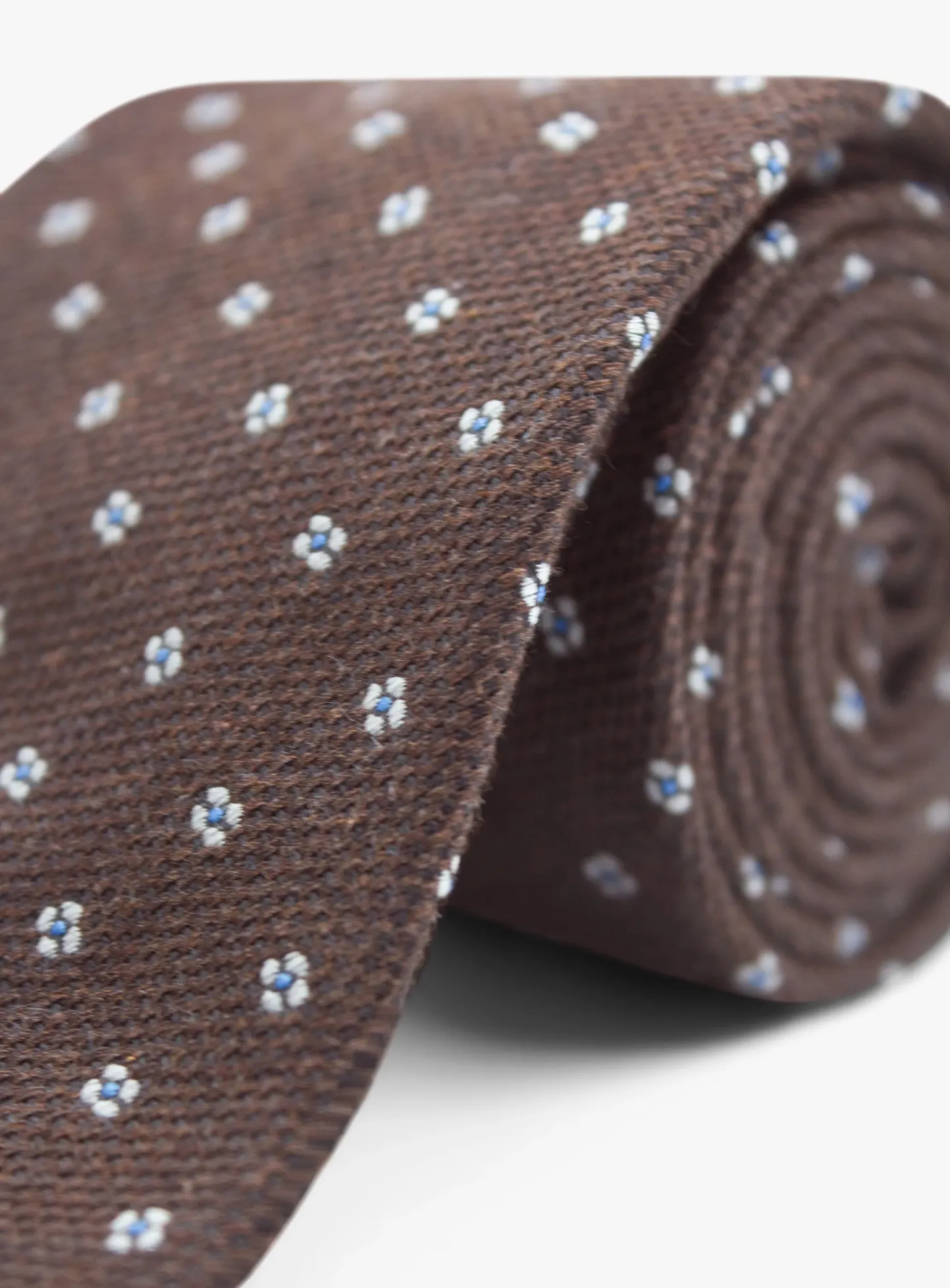 Bottinelli Italian Tie: Chocolate with Sky Blue Floral Embroidery