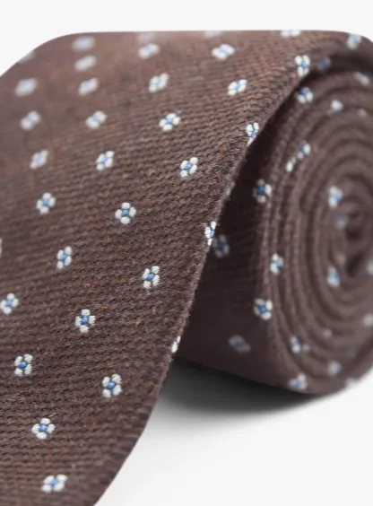 Bottinelli Italian Tie: Chocolate with Sky Blue Floral Embroidery