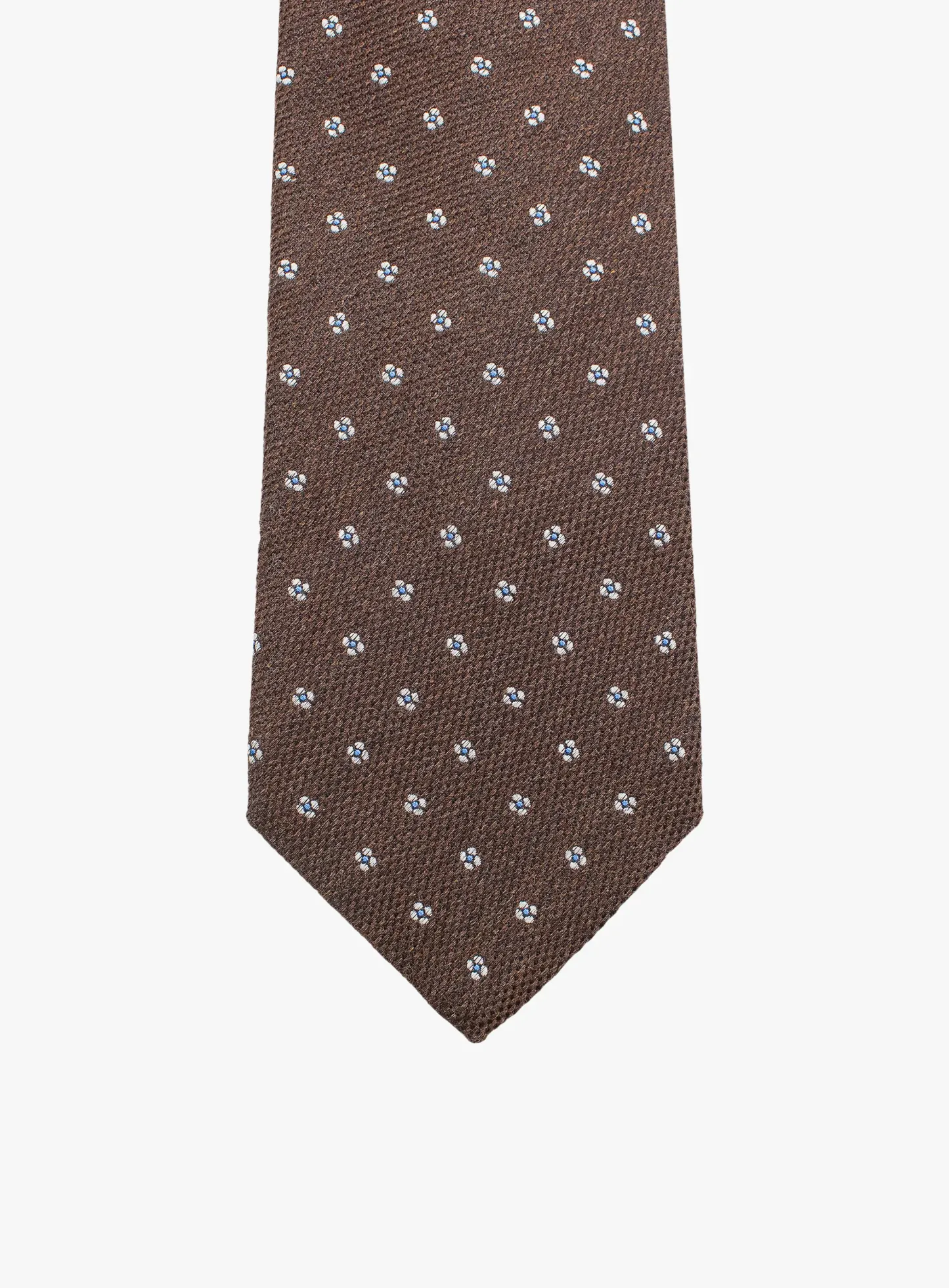 Bottinelli Italian Tie: Chocolate with Sky Blue Floral Embroidery