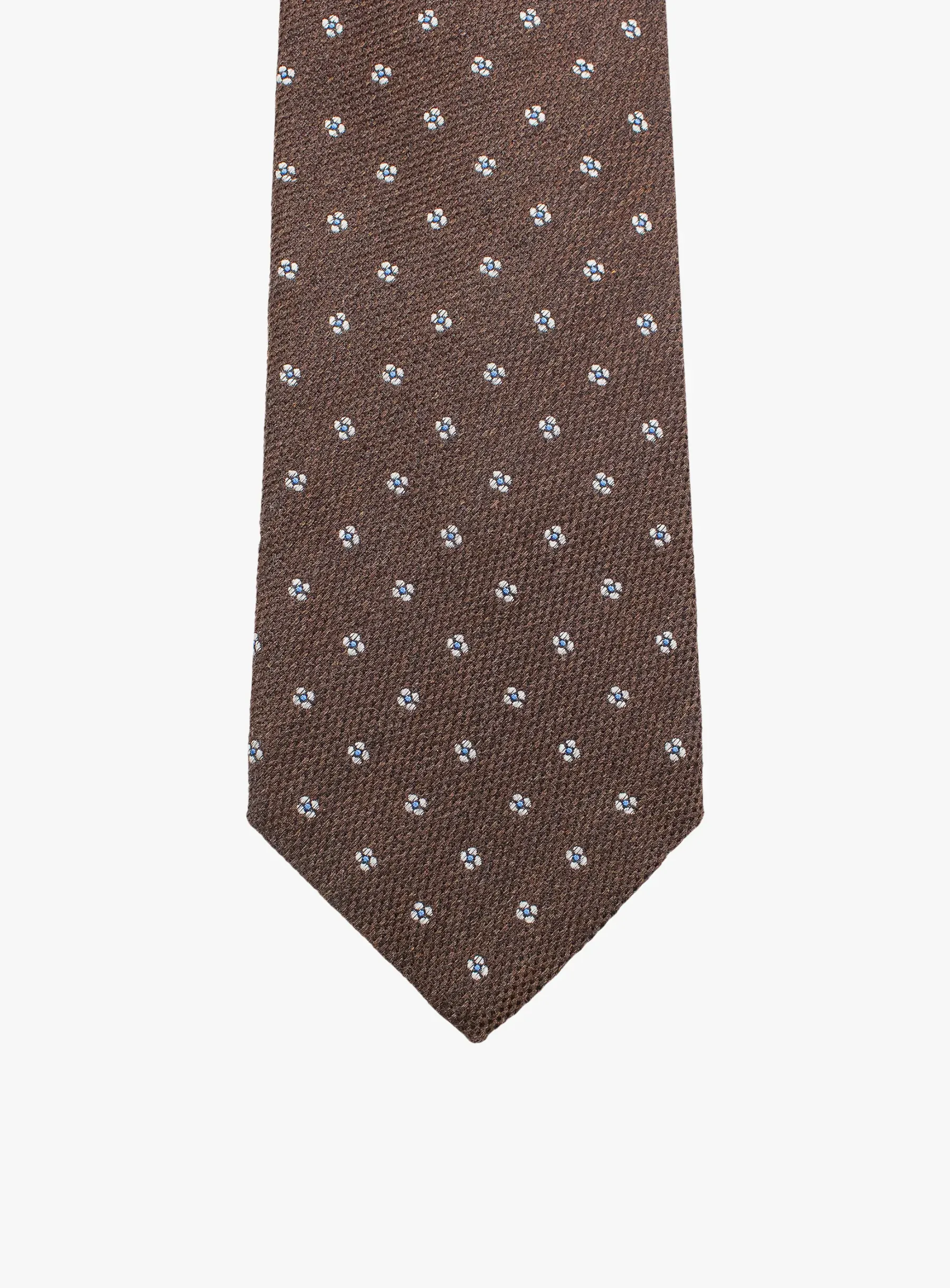 Bottinelli Italian Tie: Chocolate with Sky Blue Floral Embroidery