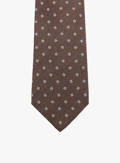 Bottinelli Italian Tie: Chocolate with Sky Blue Floral Embroidery