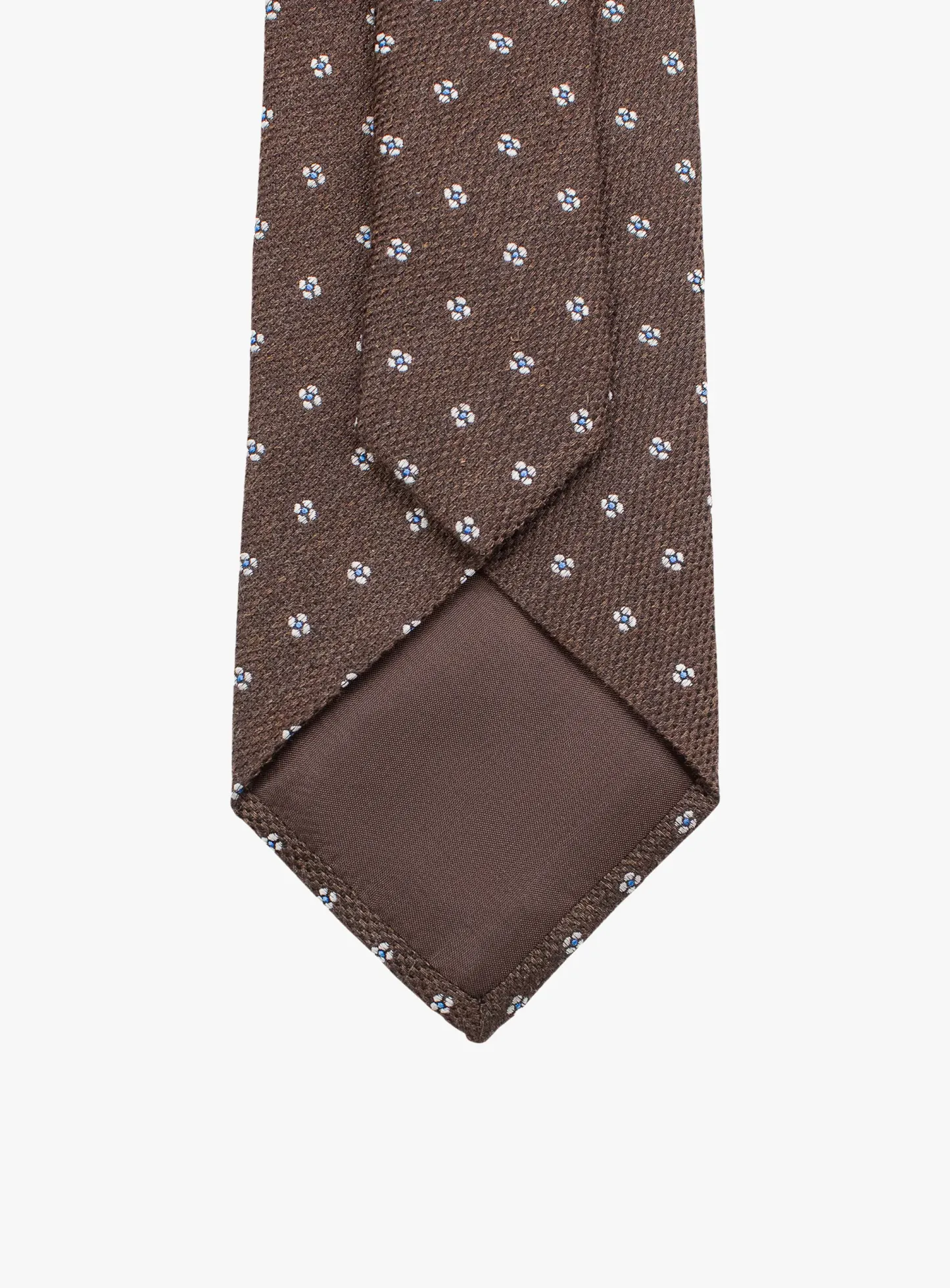 Bottinelli Italian Tie: Chocolate with Sky Blue Floral Embroidery
