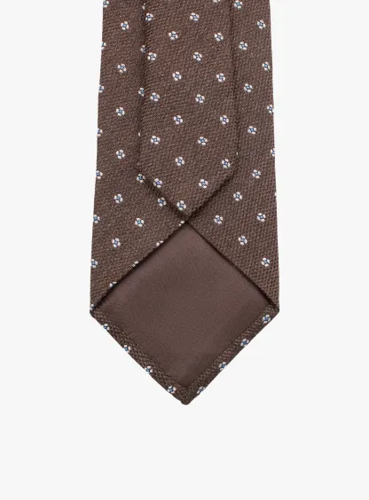 Bottinelli Italian Tie: Chocolate with Sky Blue Floral Embroidery