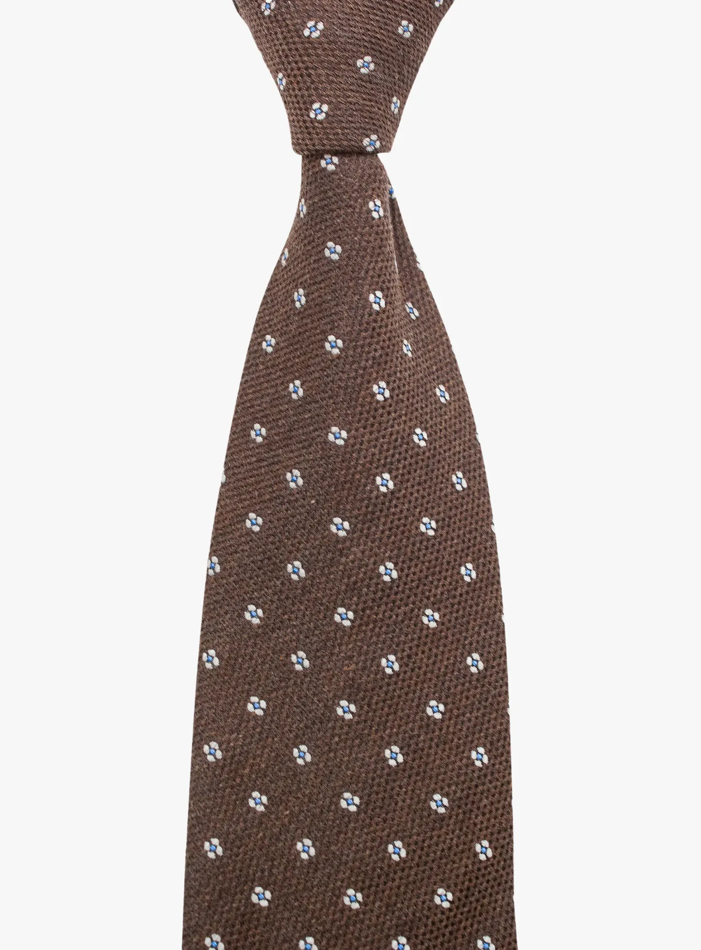 Bottinelli Italian Tie: Chocolate with Sky Blue Floral Embroidery